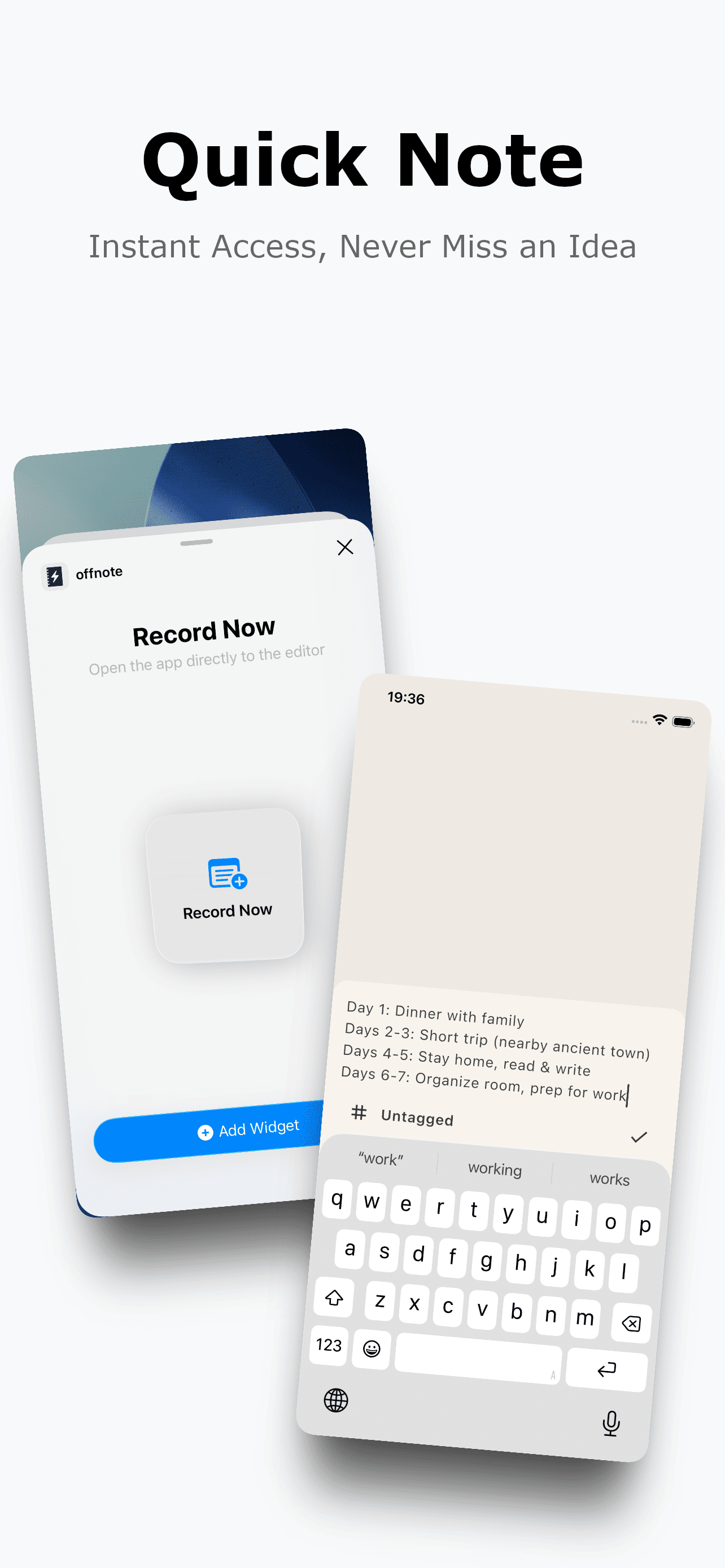 Offnote app main interface showing clean note editor