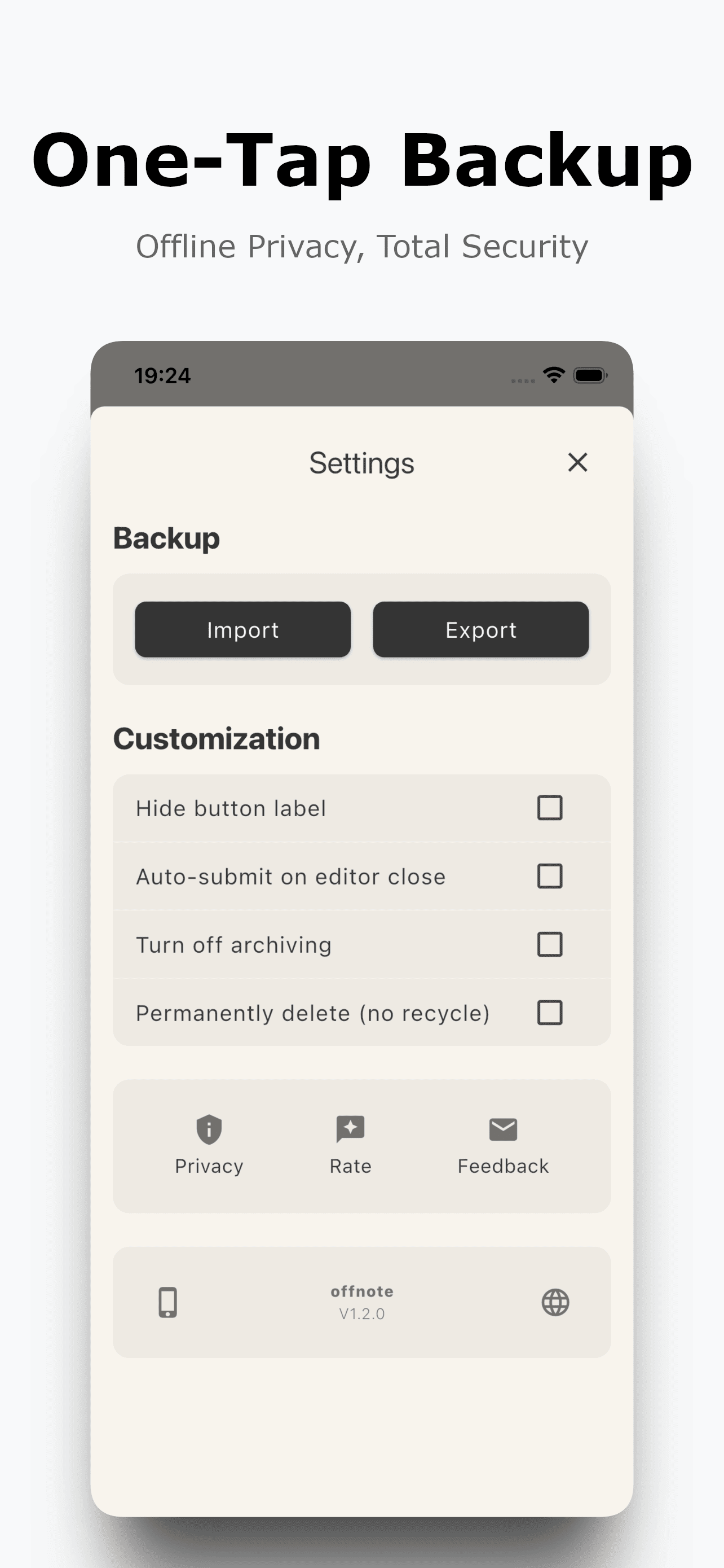 Offnote dark mode interface